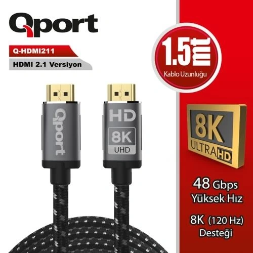 Cable Qport Q-HDMI211 Gold Plated Braided HDMI 2.1V 1.5m