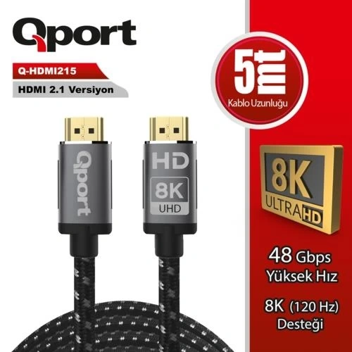 CABLE QPORT Q-HDMI215 5MT Gold-Tipped Braided 2.1V/8K/Gold-Tipped