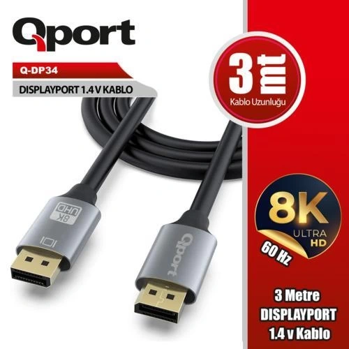 CABLE QPORT Q-DP34 3MT DISPLAY PORT 4K 3840x2160