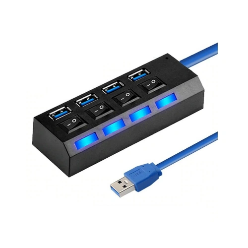 USB Splitter USB 3.0 4 Port On/Off Button with LED