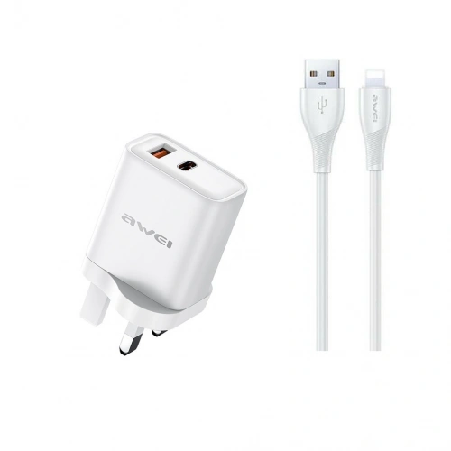 Adapter Awei PD81L-UK USB USB-A & USB-C Lightning White