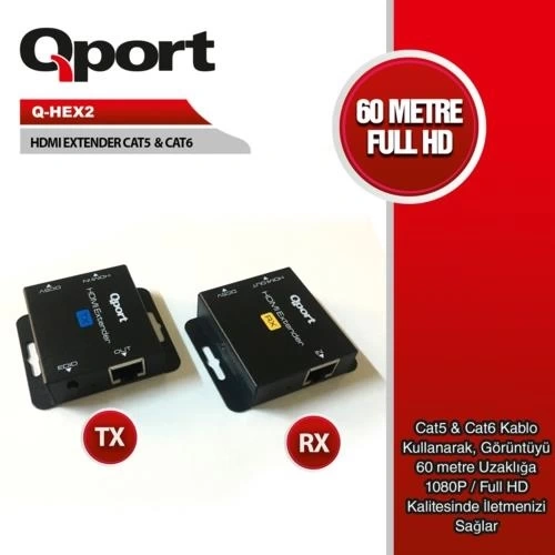 Qport Q-HEX2 60mt HDMI Extender CAT5-6 2 Pack