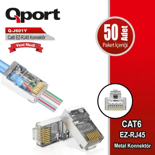 Qport Q-J601Y Cat6 50-Pack Ez-Rj45 New Generation Connector